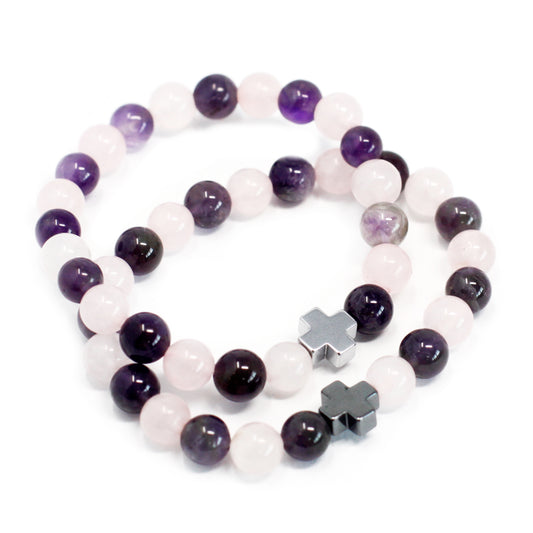 AMETHYST & ROSE QUARTZ FRIENDSHIP BRACELET SET