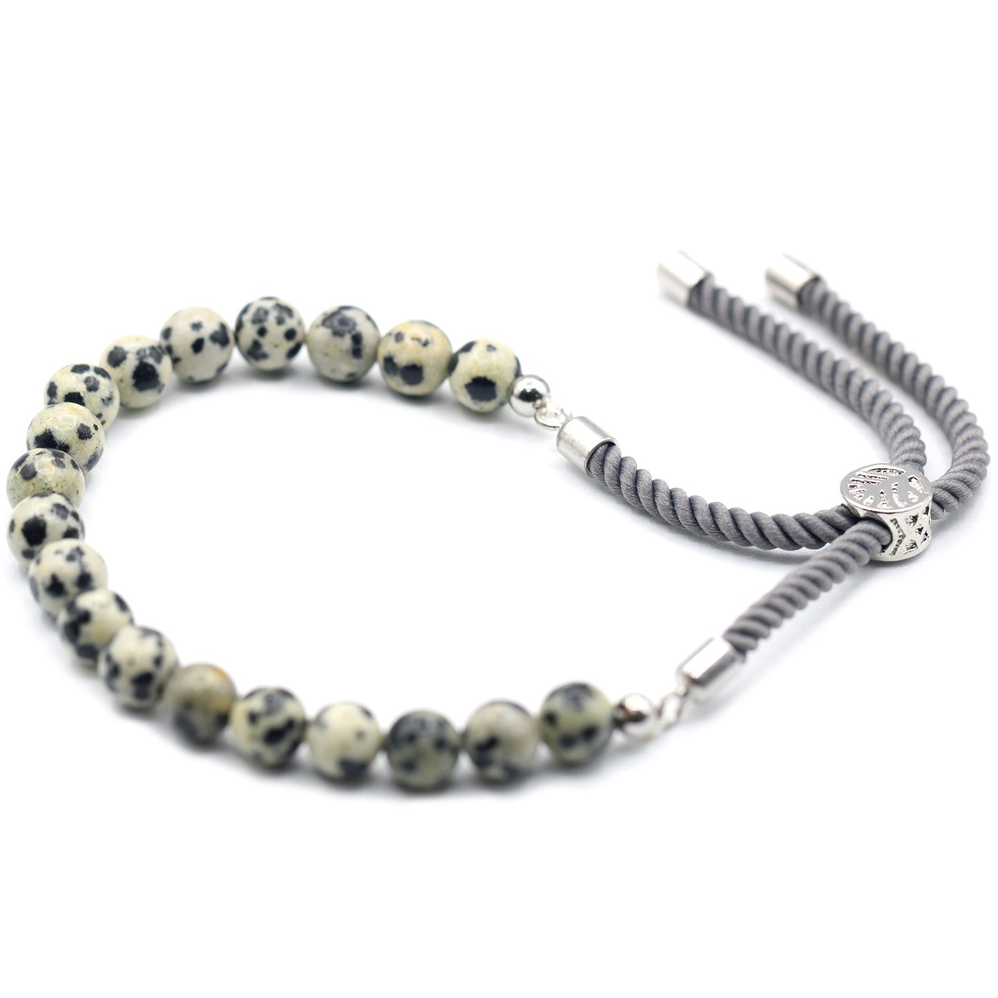 DALMATION JASPER SILVER PLATED CORD BRACELET