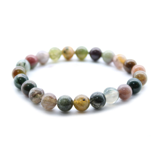 COLOURFUL HIGH QUALITY MOSS AGATE BEADED BRACELET