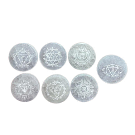 SELENITE / SATIN SPAR 7 CHAKRA CHARGING PLATE SET