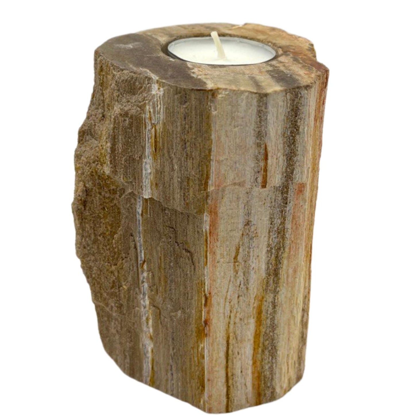 TALL PETRIFIED WOOD CANDLE /SPHERE HOLDER