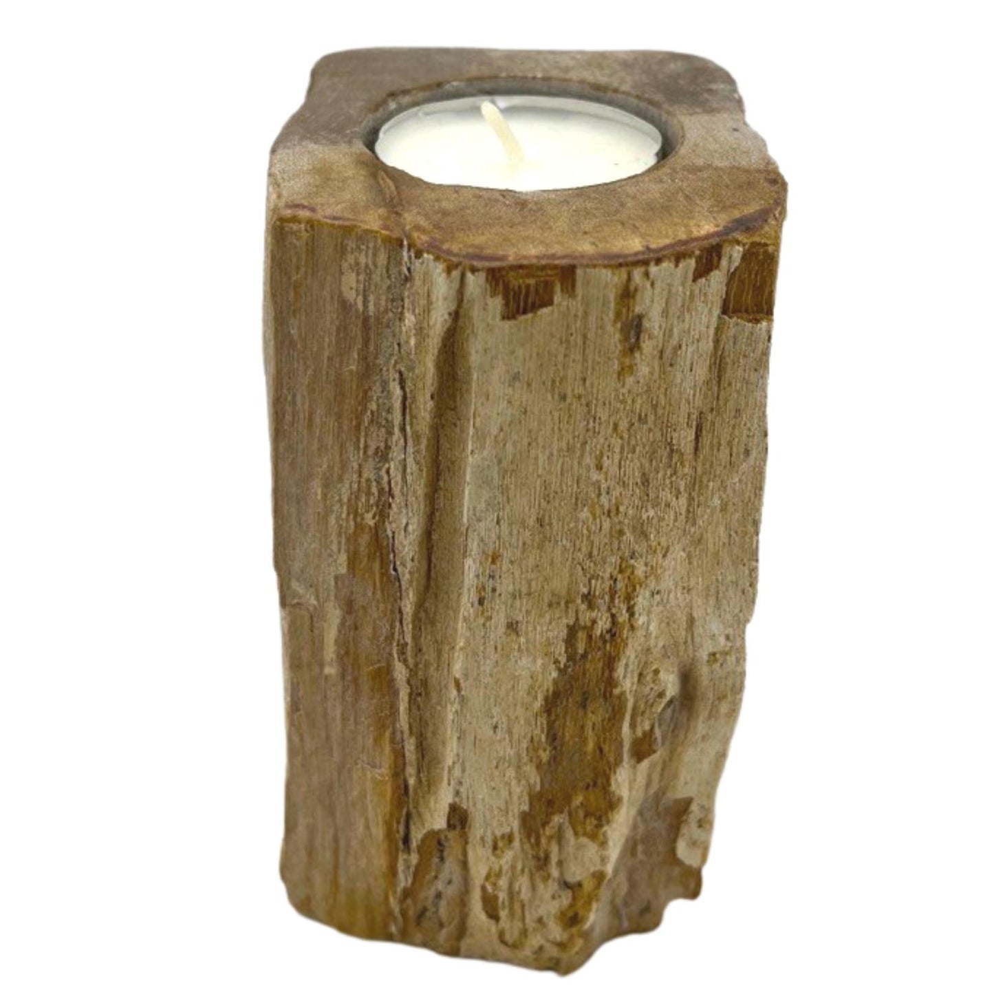 TALL PETRIFIED WOOD CANDLE /SPHERE HOLDER