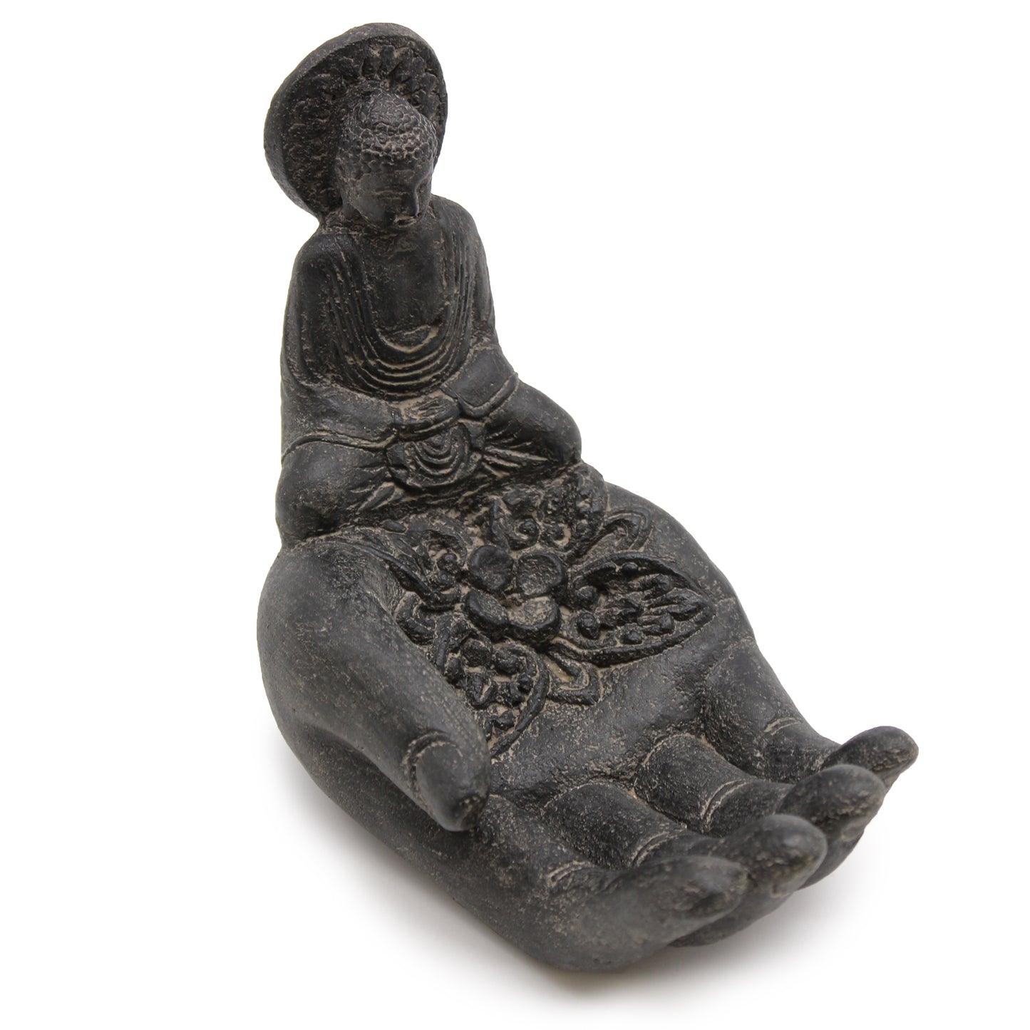 BLACK STONE BUDDHA & HAND INCENSE HOLDER