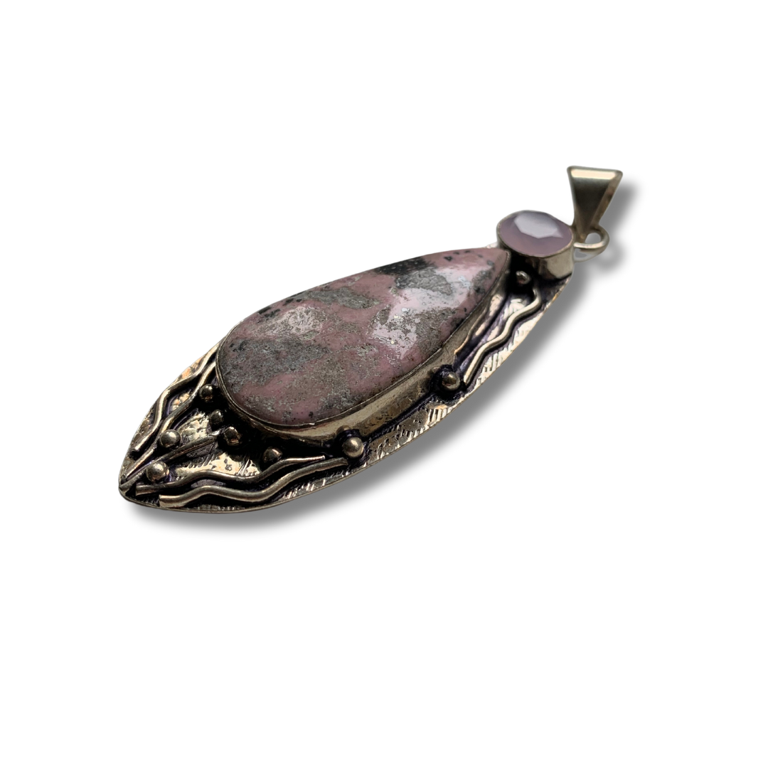 RHODONITE & PINK CHALCEDONY SILVER PENDANT