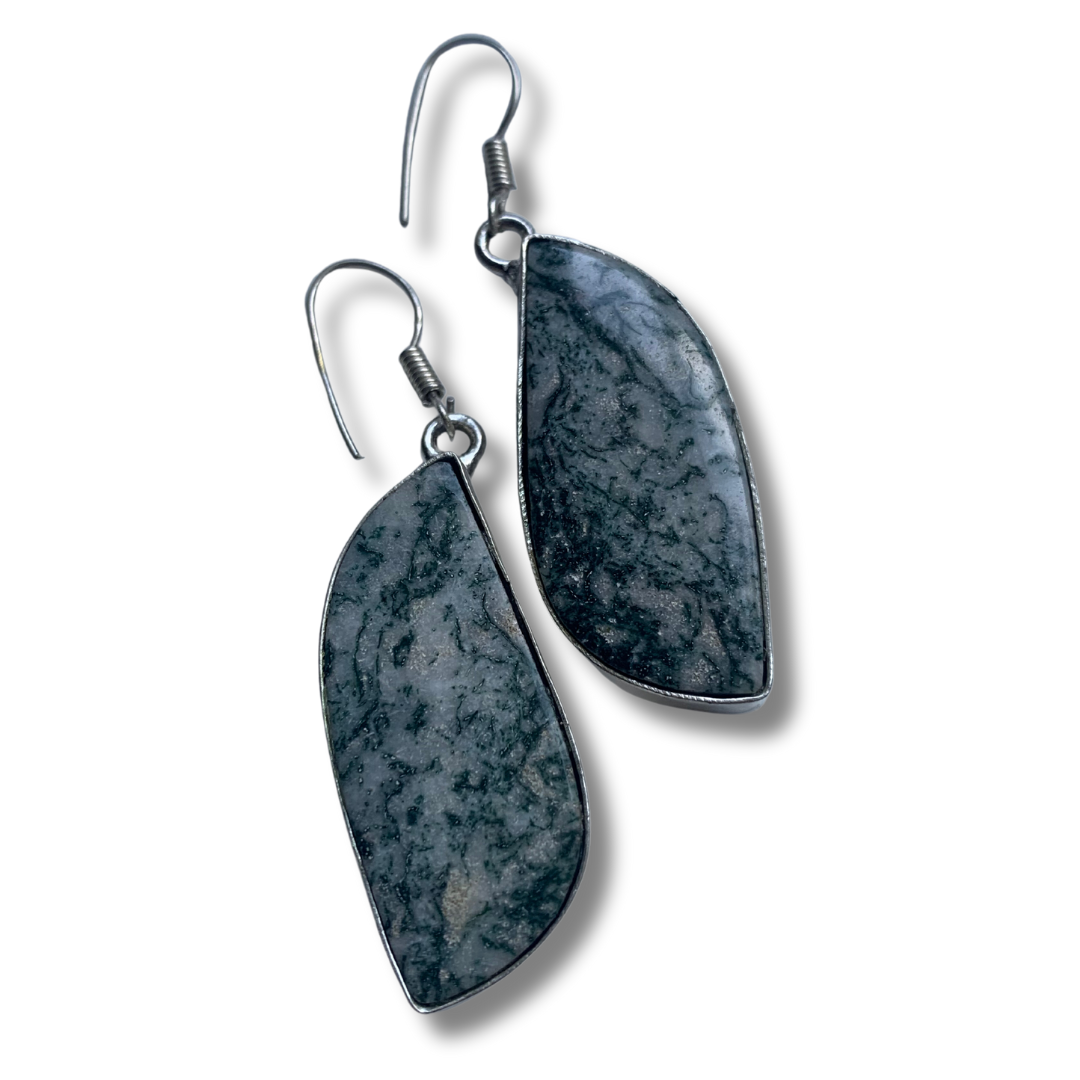 SILVER MOSS AGATE EARRINGS