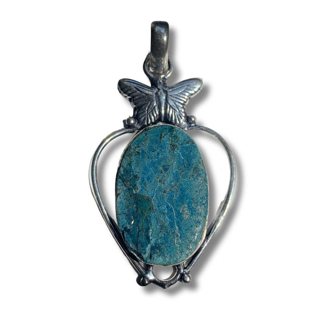 BLUE APATITE SILVER BUTTERFLY PENDANT