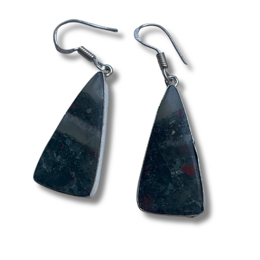 AFRICAN BLOODSTONE SILVER EARRINGS