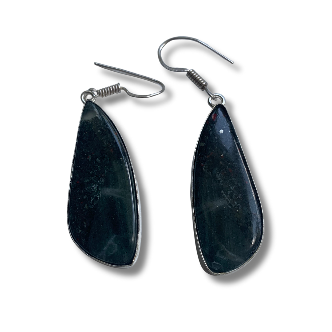 AFRICAN BLOODSTONE SILVER EARRINGS