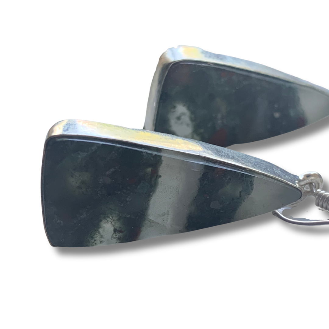 AFRICAN BLOODSTONE SILVER EARRINGS