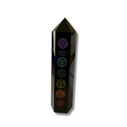 BLACK OBSIDIAN ENGRAVED CHAKRA TOWER