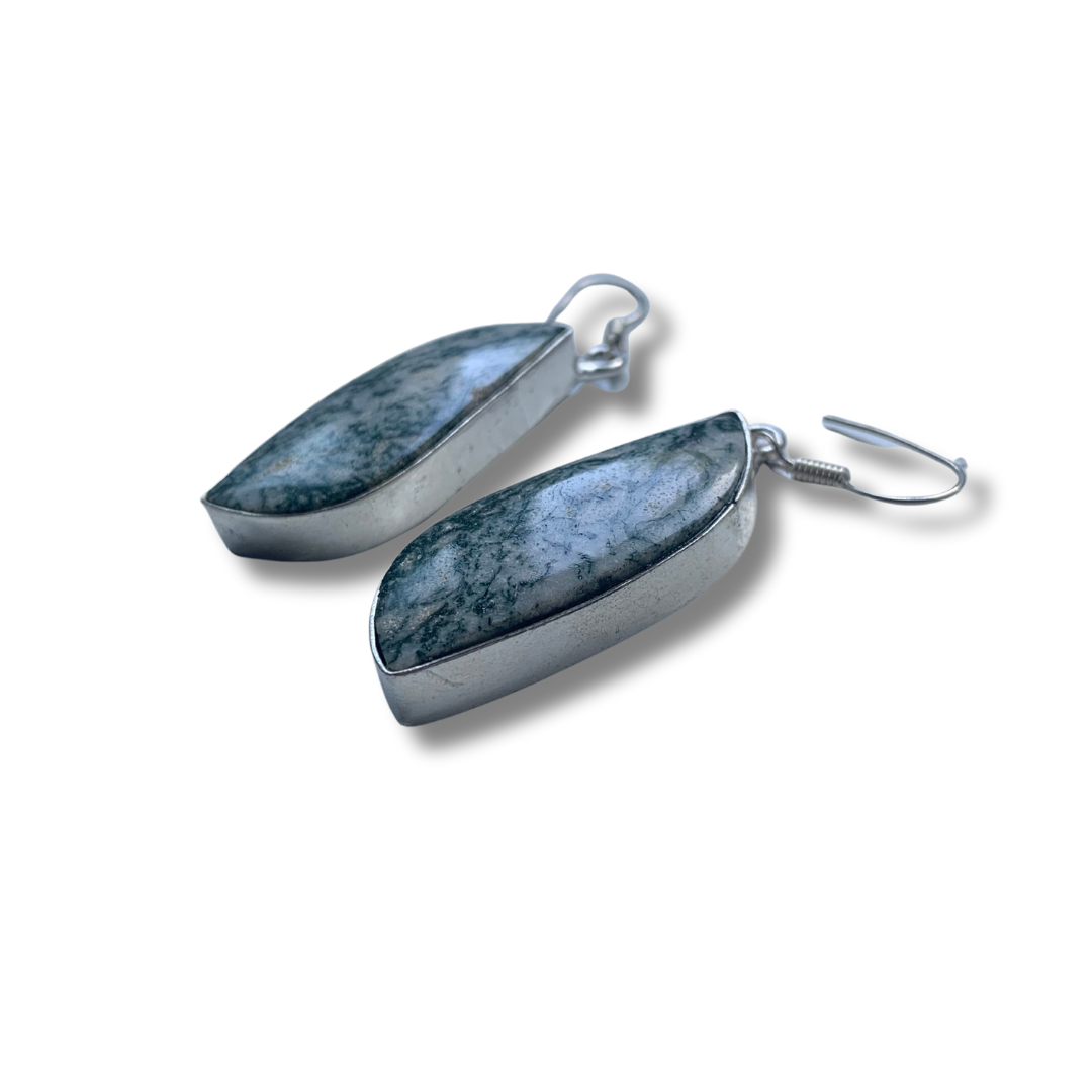 SILVER MOSS AGATE EARRINGS