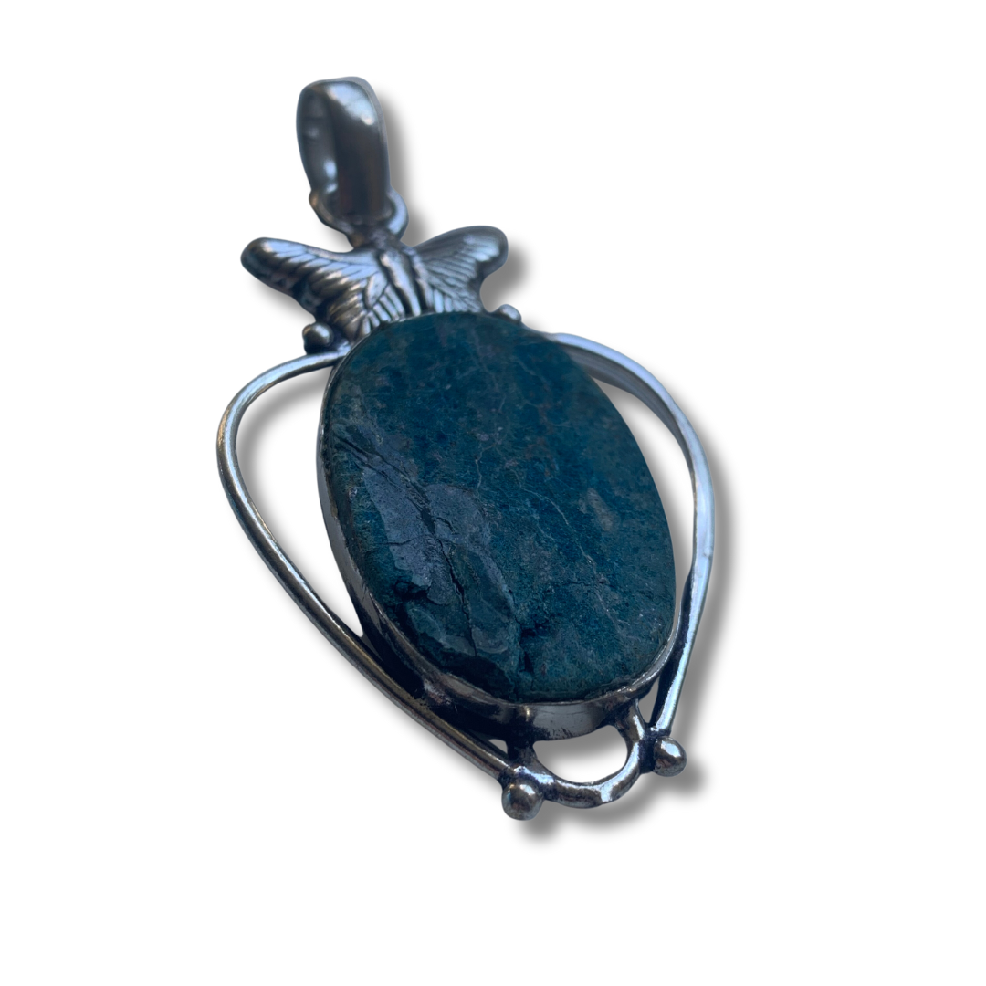 BLUE APATITE SILVER BUTTERFLY PENDANT