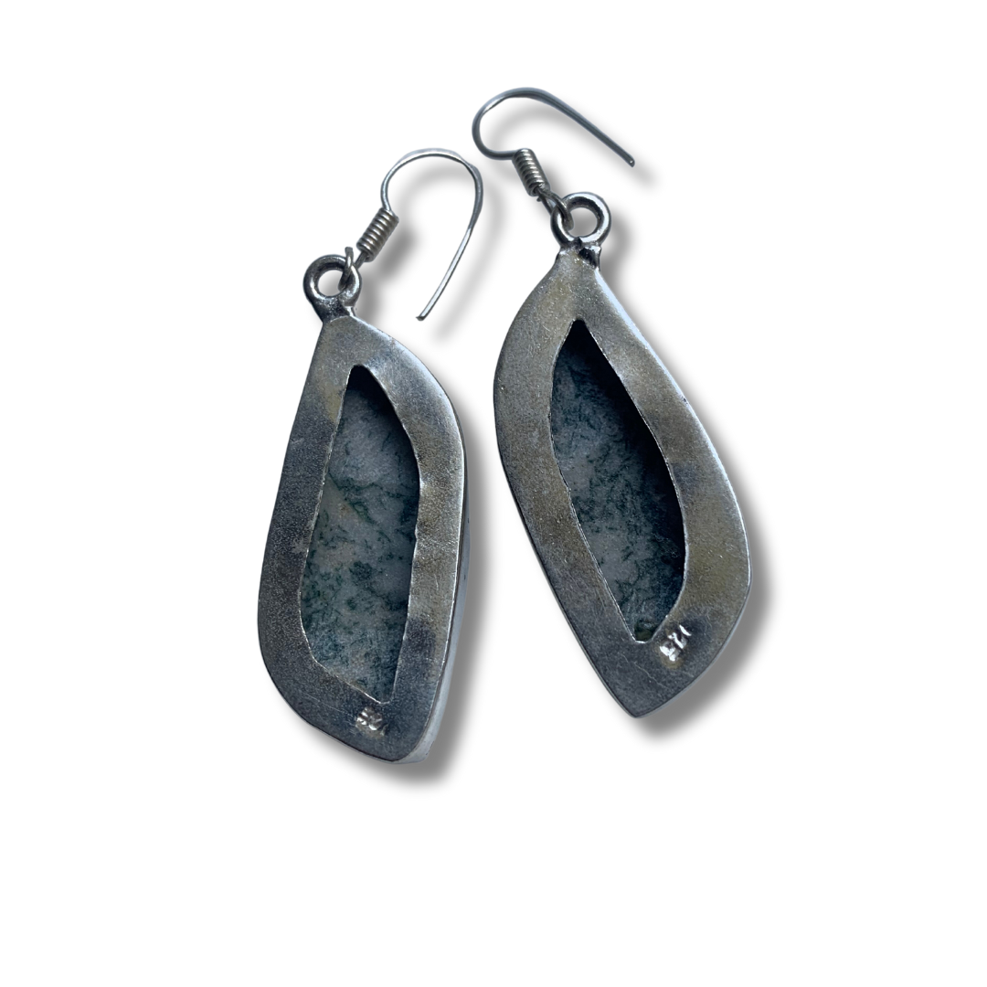 SILVER MOSS AGATE EARRINGS