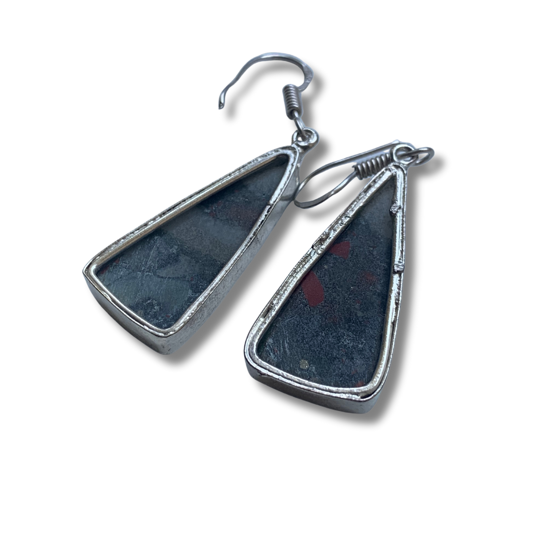 AFRICAN BLOODSTONE SILVER EARRINGS