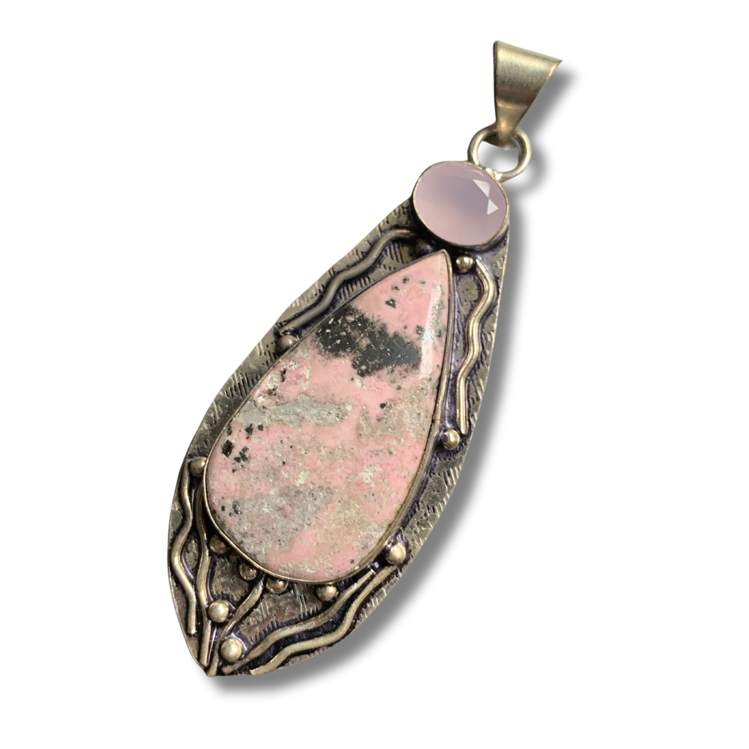 RHODONITE & PINK CHALCEDONY SILVER PENDANT