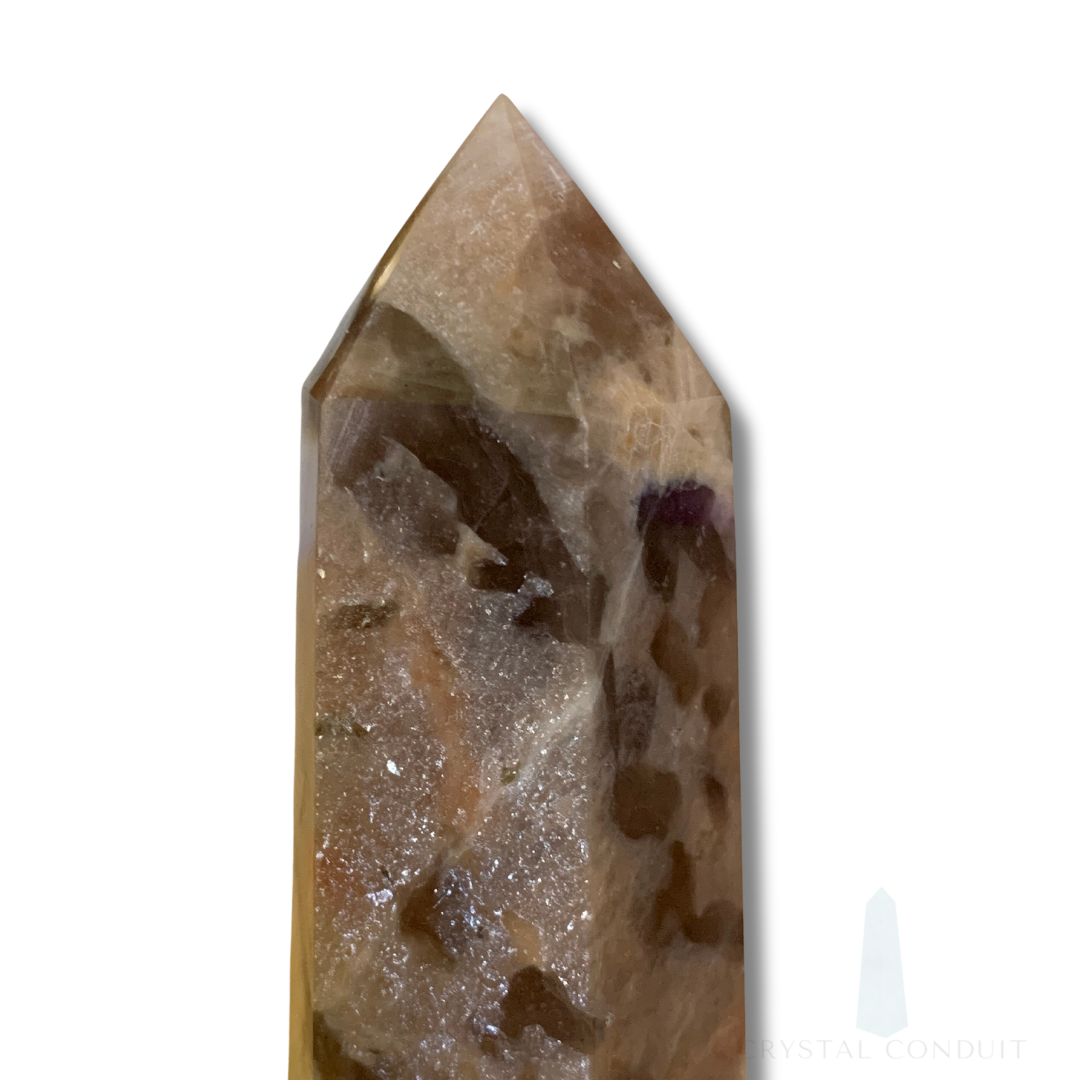 PEACH MOONSTONE with SMOKY QUARTZ TOWER