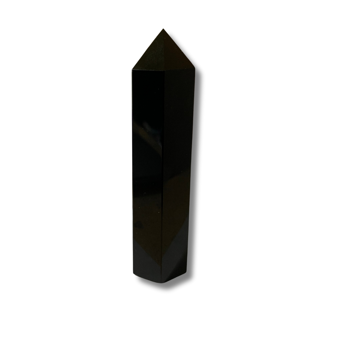 BLACK OBSIDIAN ENGRAVED CHAKRA TOWER