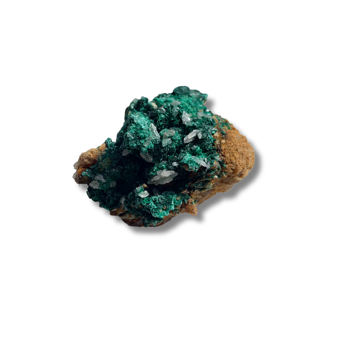 CALCITE ON MALACHITE SPECIMEN