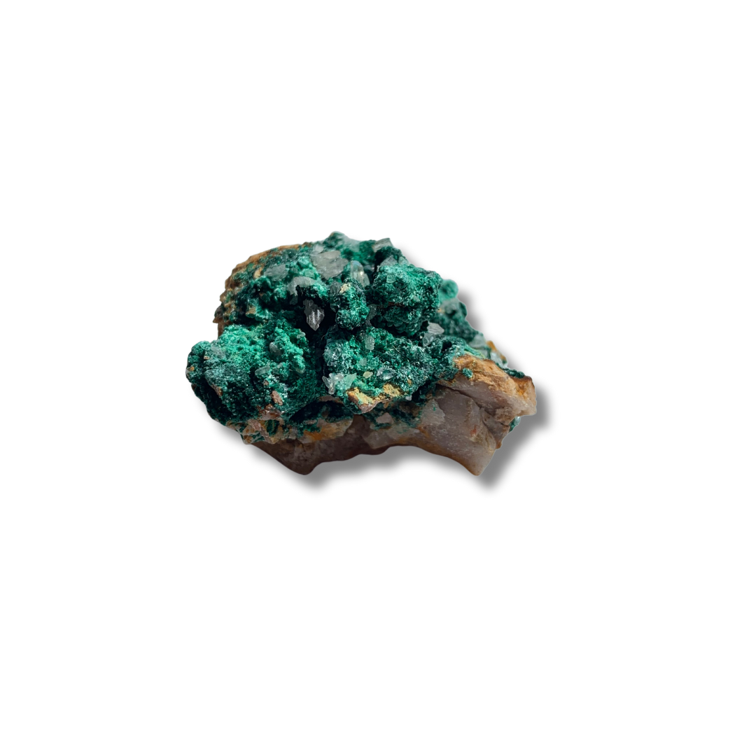 CALCITE ON MALACHITE SPECIMEN