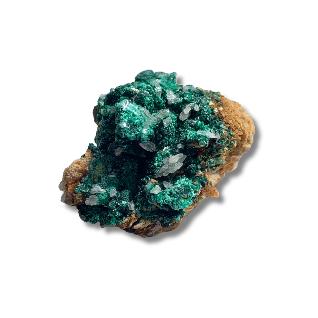 CALCITE ON MALACHITE SPECIMEN