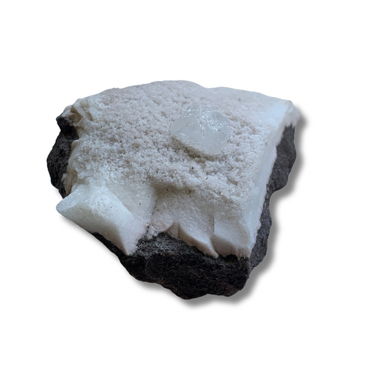 APOPHYLLITE CLUSTER ON WHITE CHALCEDONY