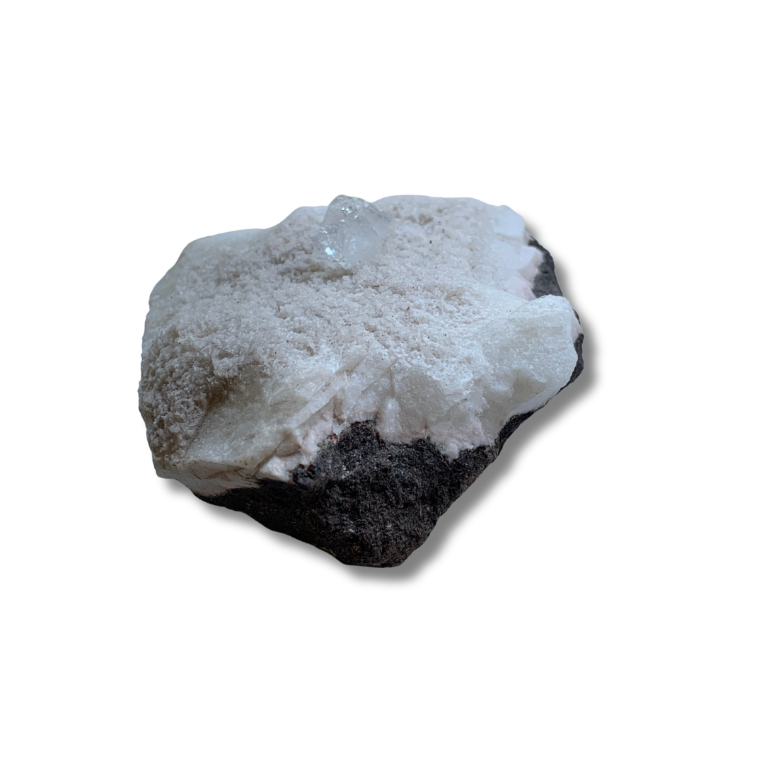 APOPHYLLITE CLUSTER ON WHITE CHALCEDONY