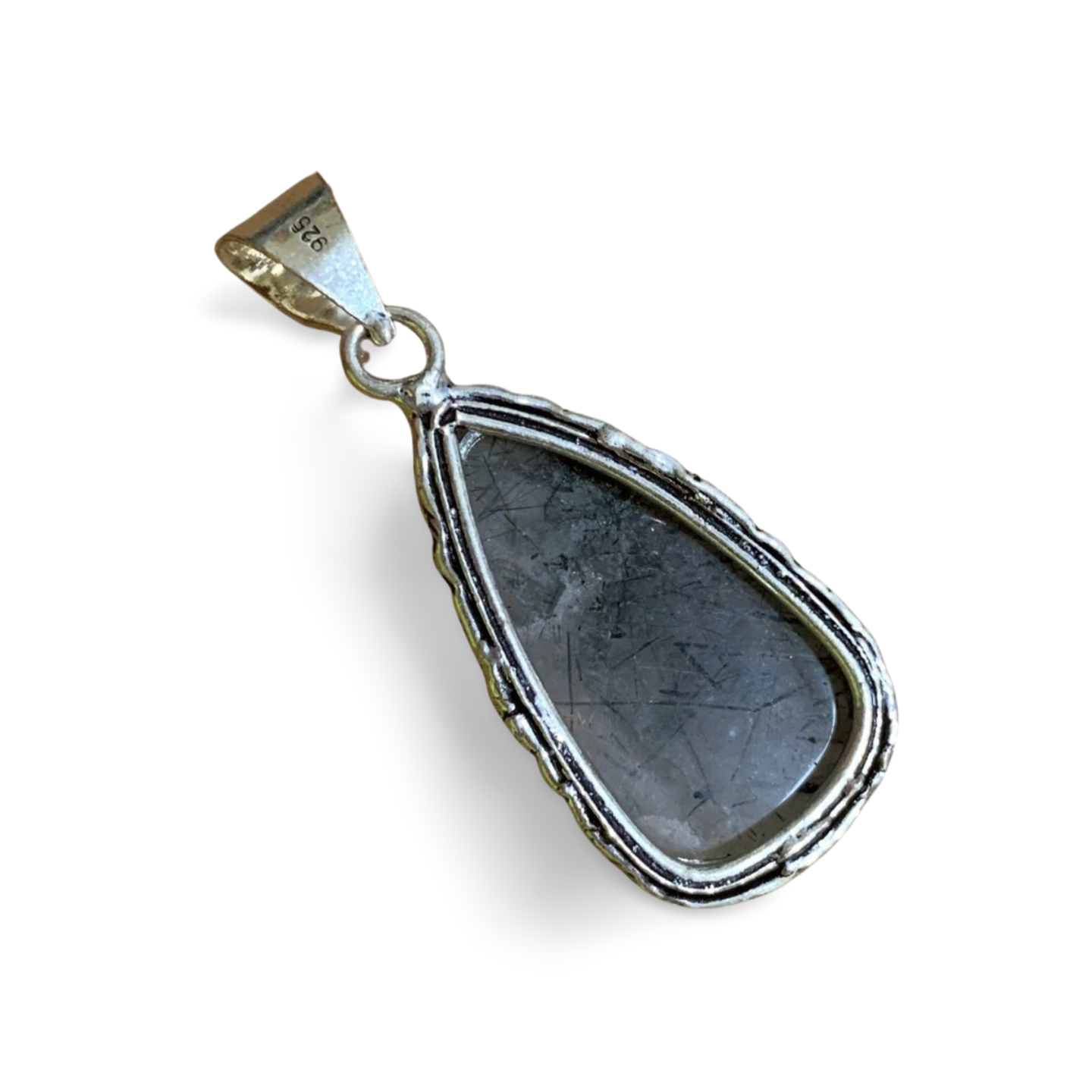 BLACK TOURMALINE IN QUARTZ SILVER CRYSTAL PENDANT