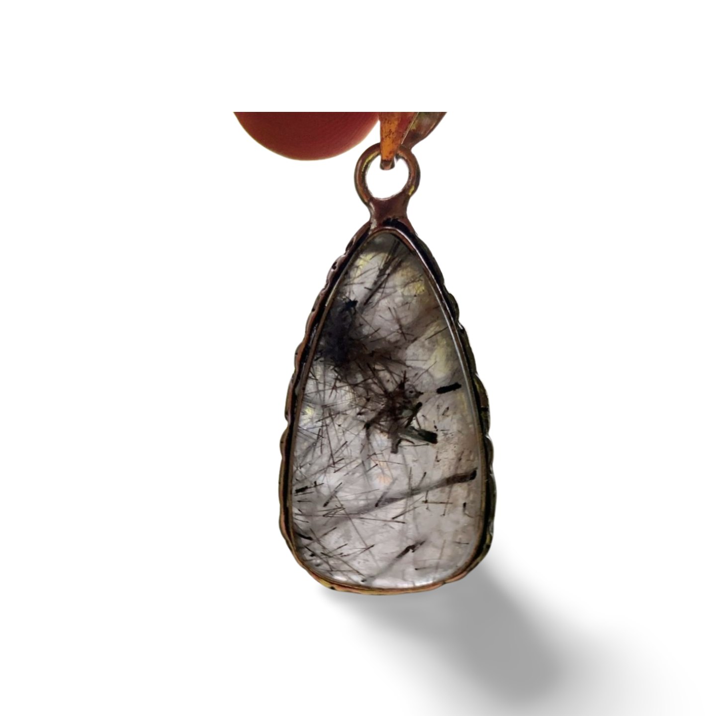 BLACK TOURMALINE IN QUARTZ SILVER CRYSTAL PENDANT