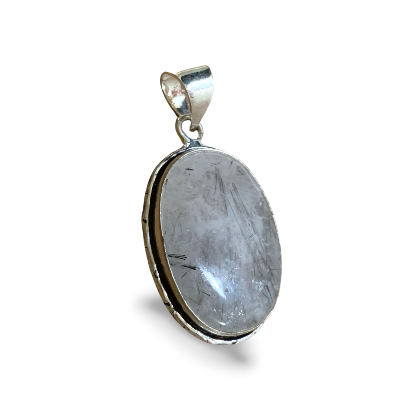 BLACK TOURMALINE IN QUARTZ SILVER CRYSTAL PENDANT