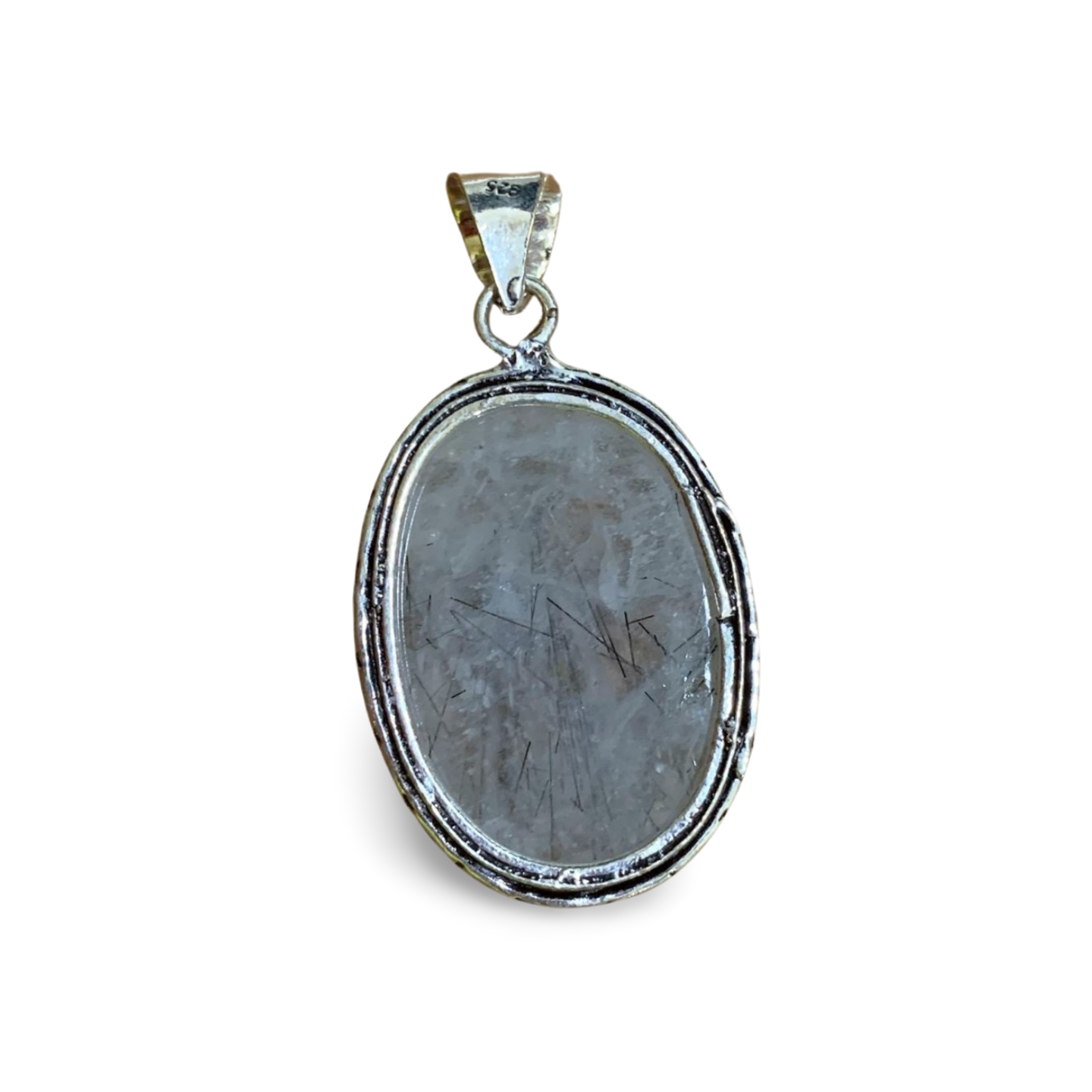 BLACK TOURMALINE IN QUARTZ SILVER CRYSTAL PENDANT