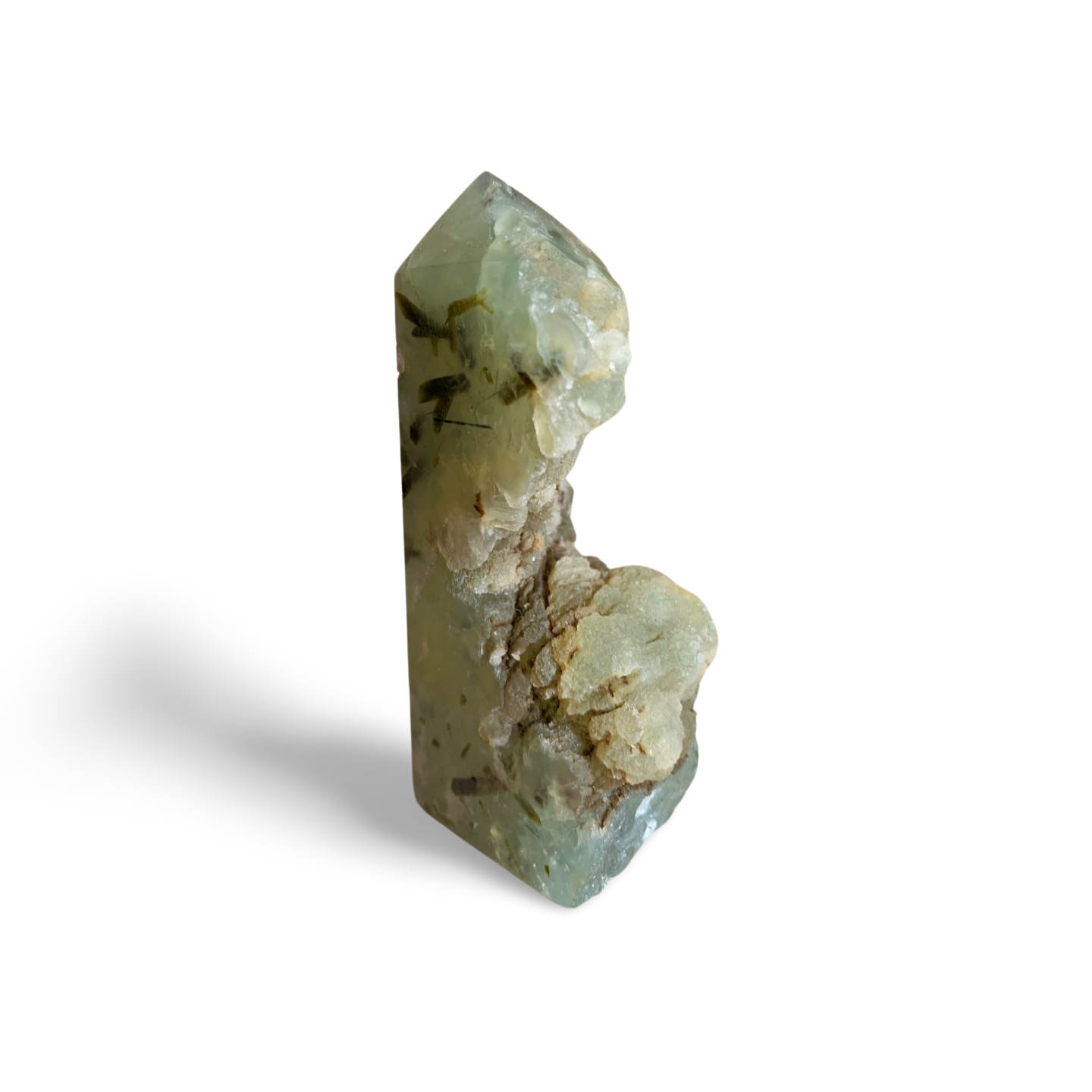 PART RAW PREHINITE with EPIDOTE & BLACK TOURMALINE TOWER