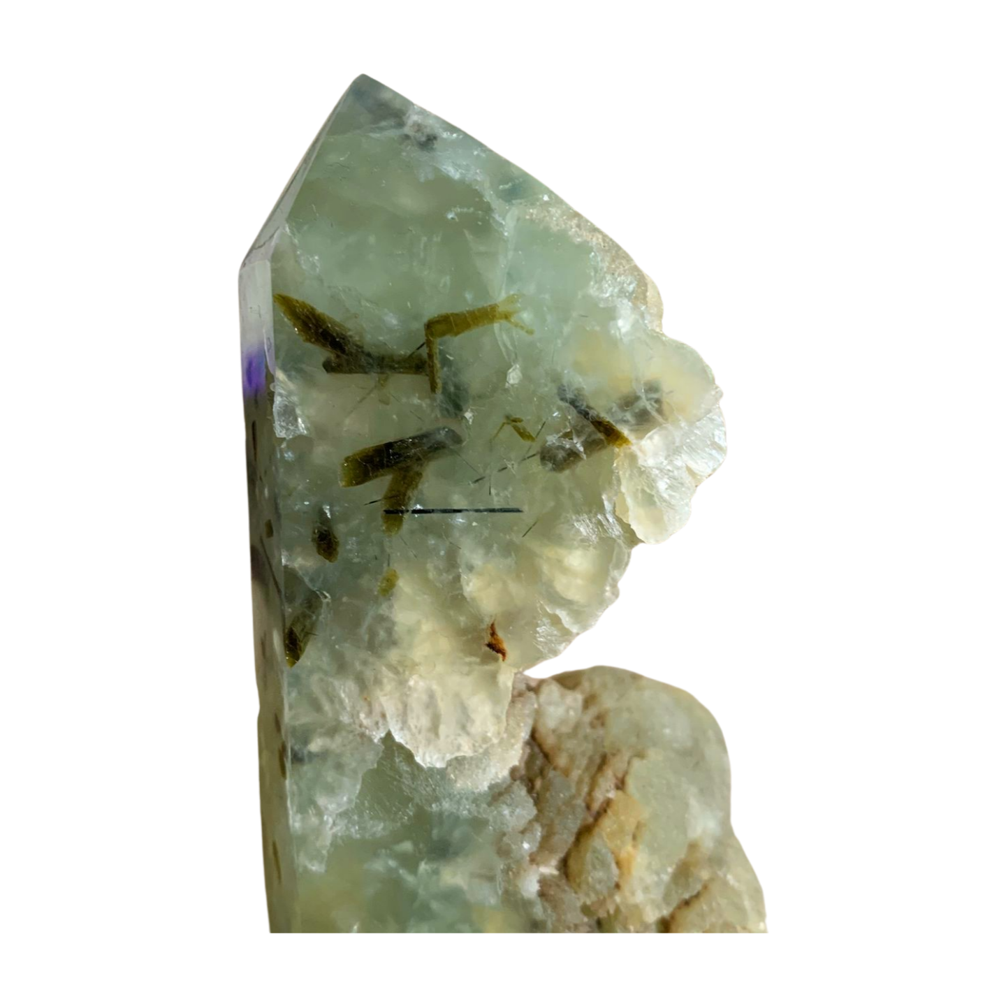 PART RAW PREHINITE with EPIDOTE & BLACK TOURMALINE TOWER