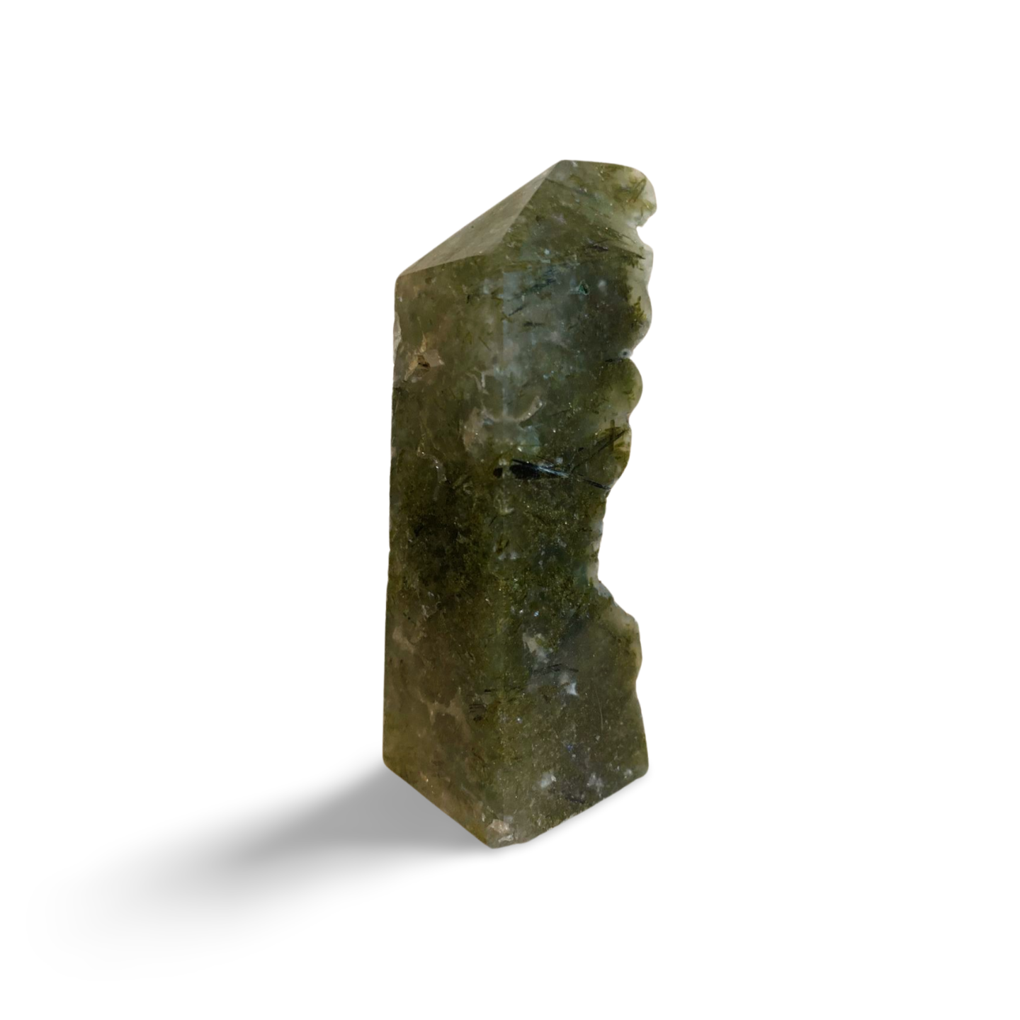 PART RAW PREHINITE with EPIDOTE & BLACK TOURMALINE TOWER