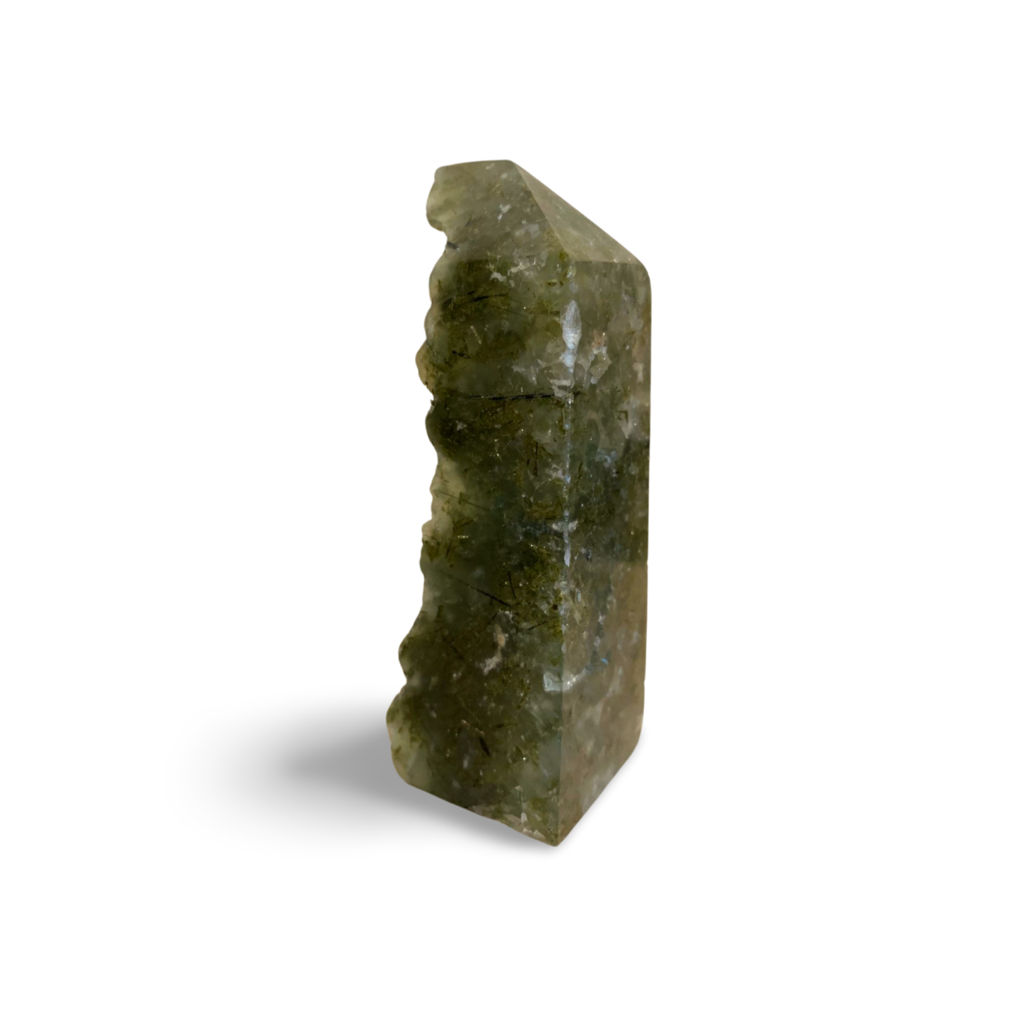 PART RAW PREHINITE with EPIDOTE & BLACK TOURMALINE TOWER