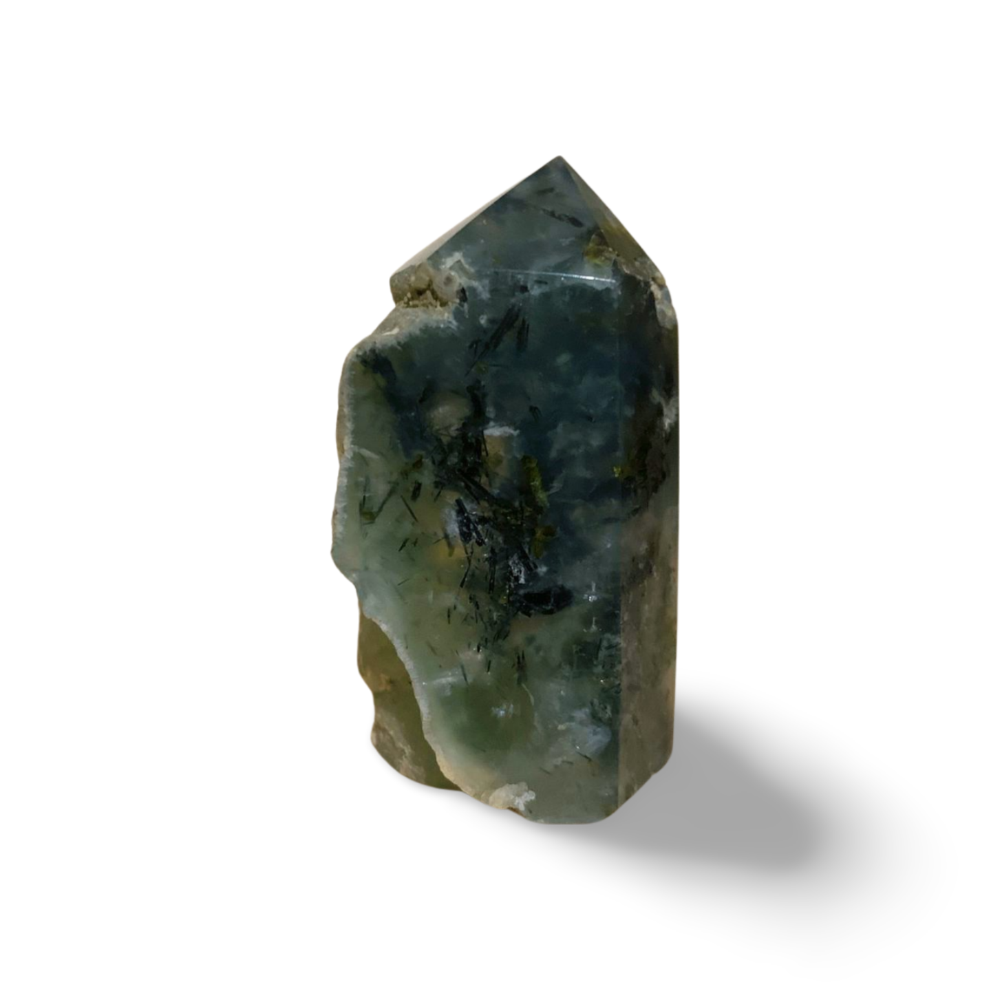 SMALL PART RAW PREHINITE with EPIDOTE & BLACK TOURMALINE TOWER