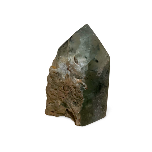 SMALL PART RAW PREHINITE with EPIDOTE & BLACK TOURMALINE TOWER