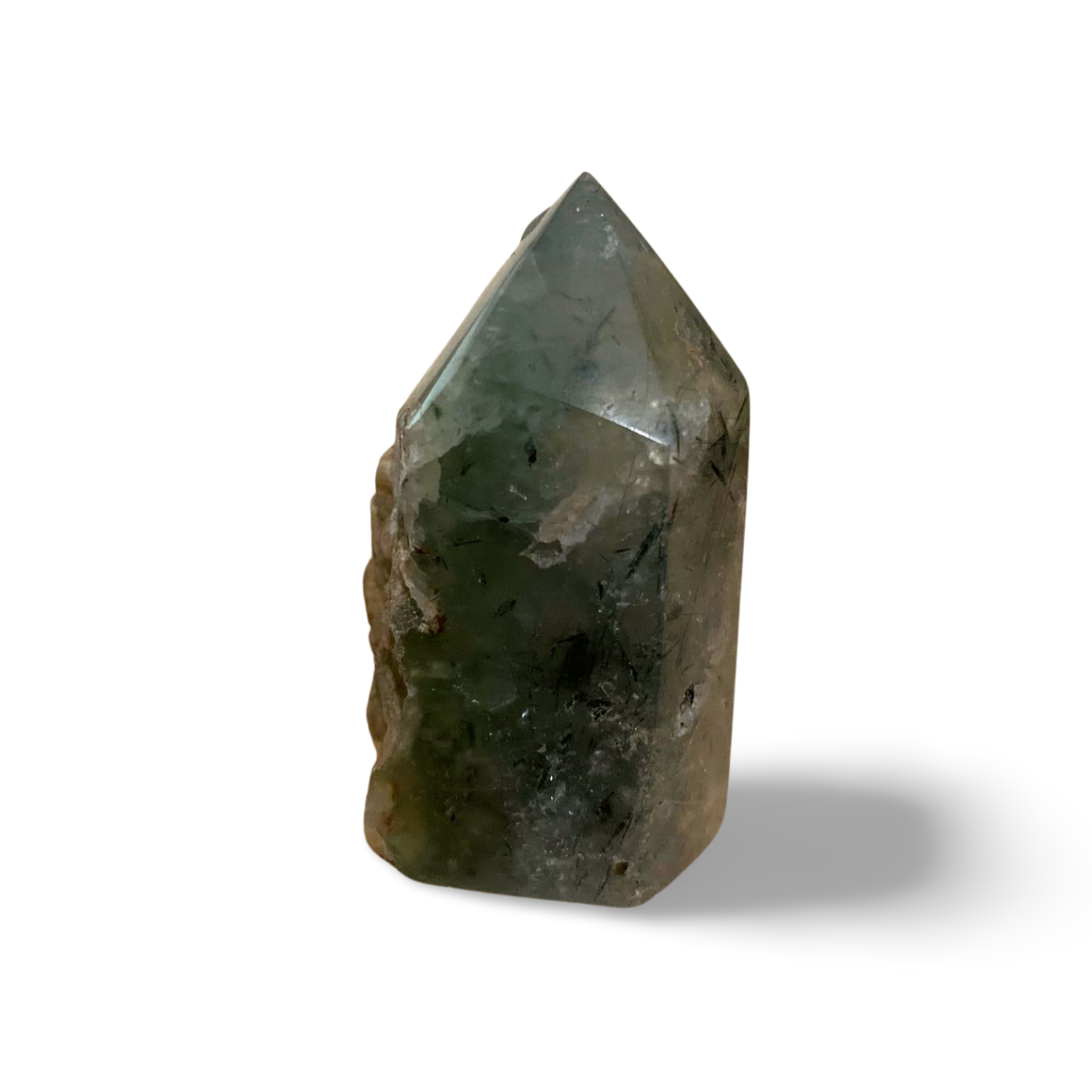 SMALL PART RAW PREHINITE with EPIDOTE & BLACK TOURMALINE TOWER