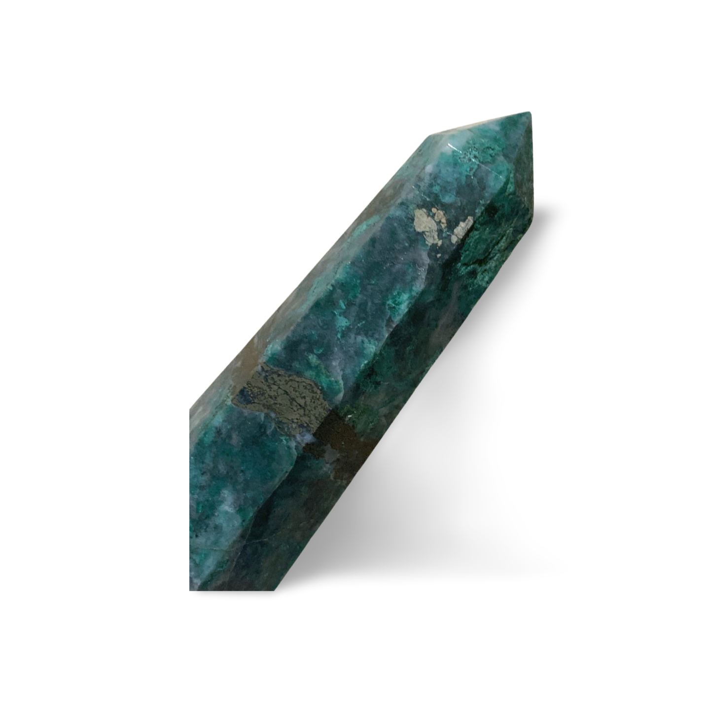 DIOPTASE with SMOKY, CLEAR QUARTZ & PYRITE TOWER