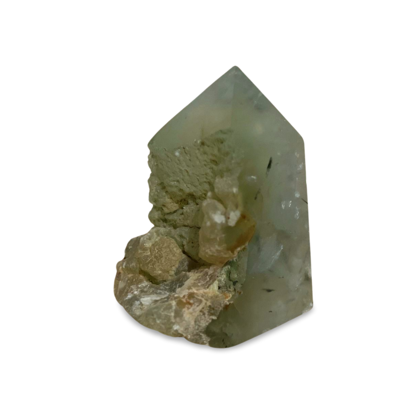 SMALL PART RAW PREHINITE with EPIDOTE & BLACK TOURMALINE TOWER