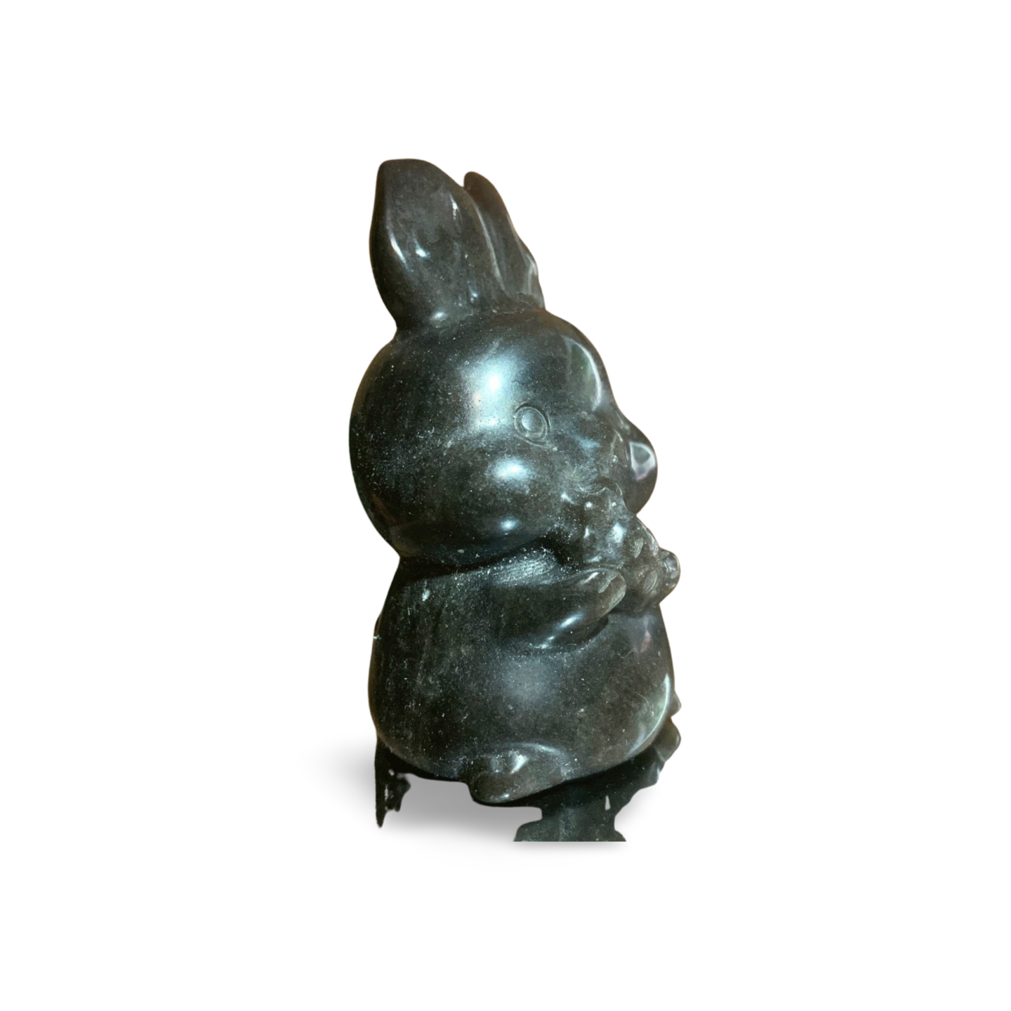 SILVER SHEEN OBSIDIAN BUNNY RABBIT with CARROT CARVING