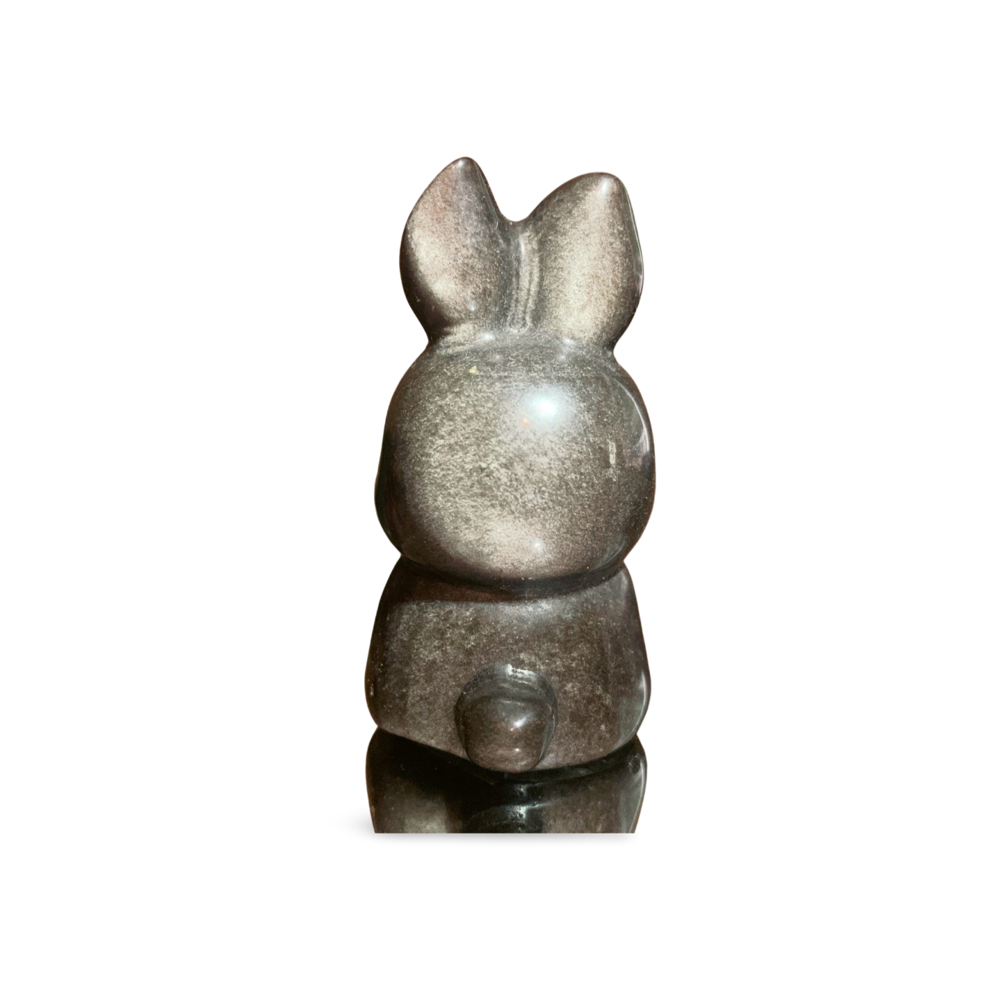 SILVER SHEEN OBSIDIAN BUNNY RABBIT with CARROT CARVING