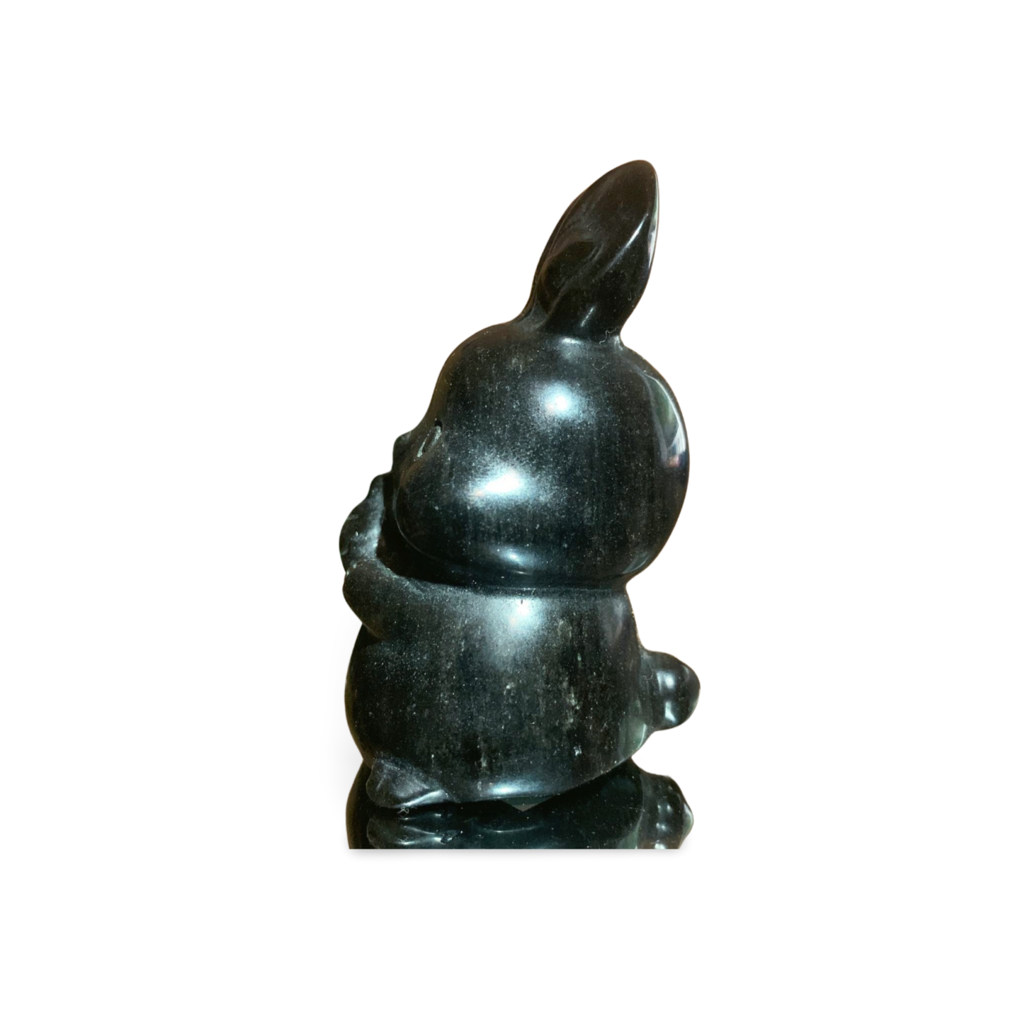 SILVER SHEEN OBSIDIAN BUNNY RABBIT with CARROT CARVING