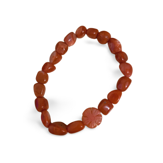 HAND CARVED FREEFORM CARNELIAN BEADED BRACELET