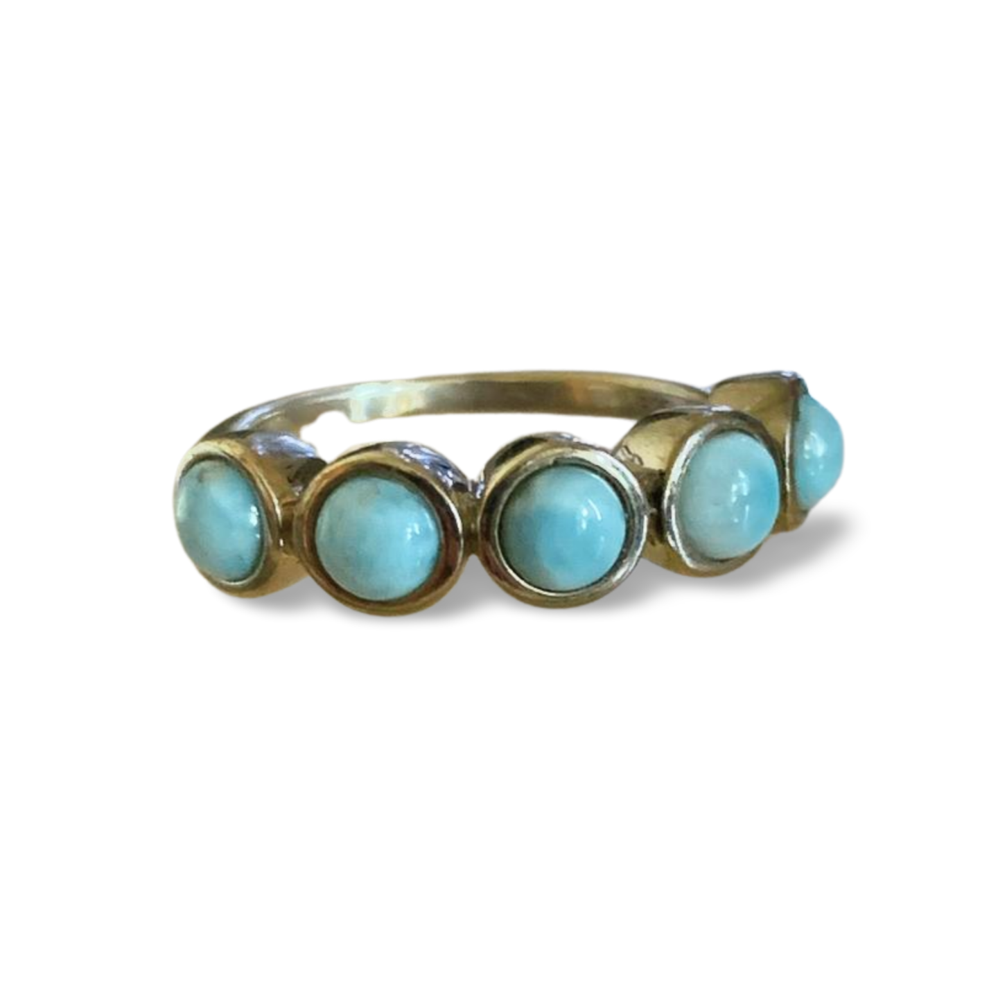 5 STONE LARIMAR SOLID SILVER RING PLATINUM PLATED 'M'