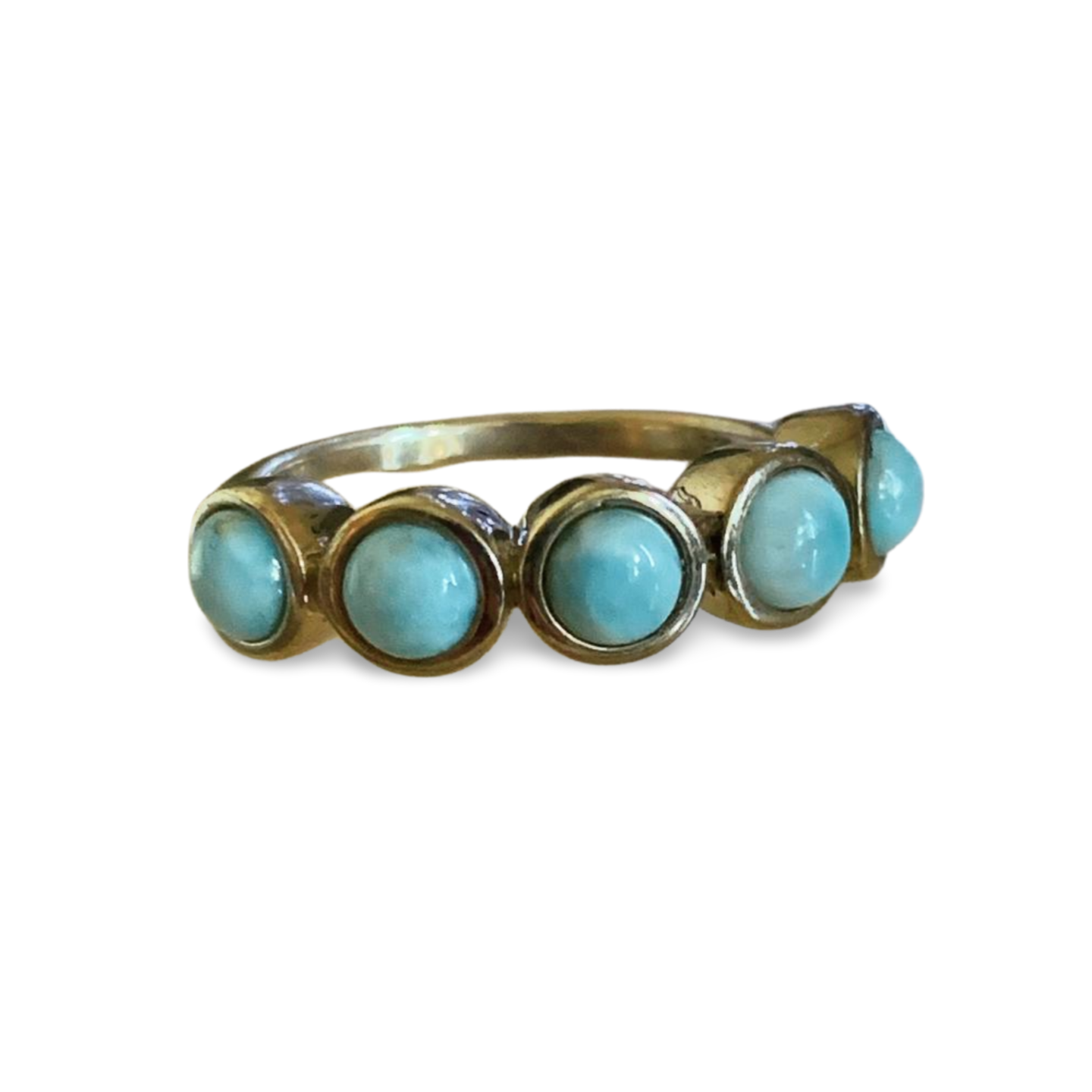 5 STONE LARIMAR SOLID SILVER RING PLATINUM PLATED 'M'