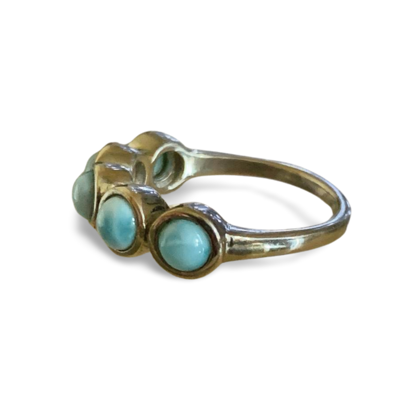 5 STONE LARIMAR SOLID SILVER RING PLATINUM PLATED 'M'