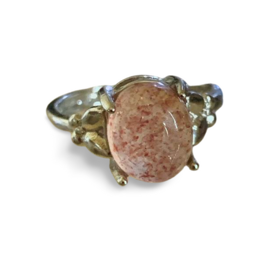 STRAWBERRY QUARTZ SILVER PLATED ADJUSTABLE RING