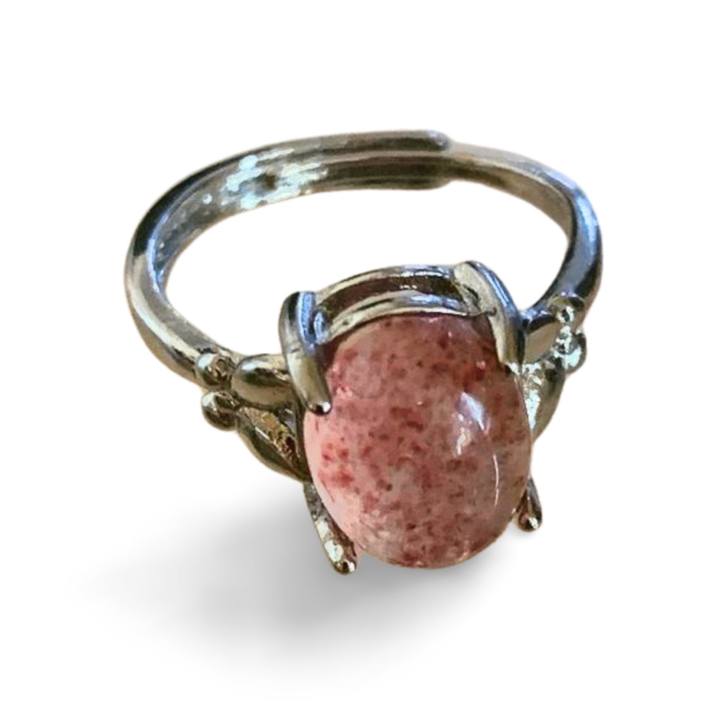 STRAWBERRY QUARTZ SILVER PLATED ADJUSTABLE RING