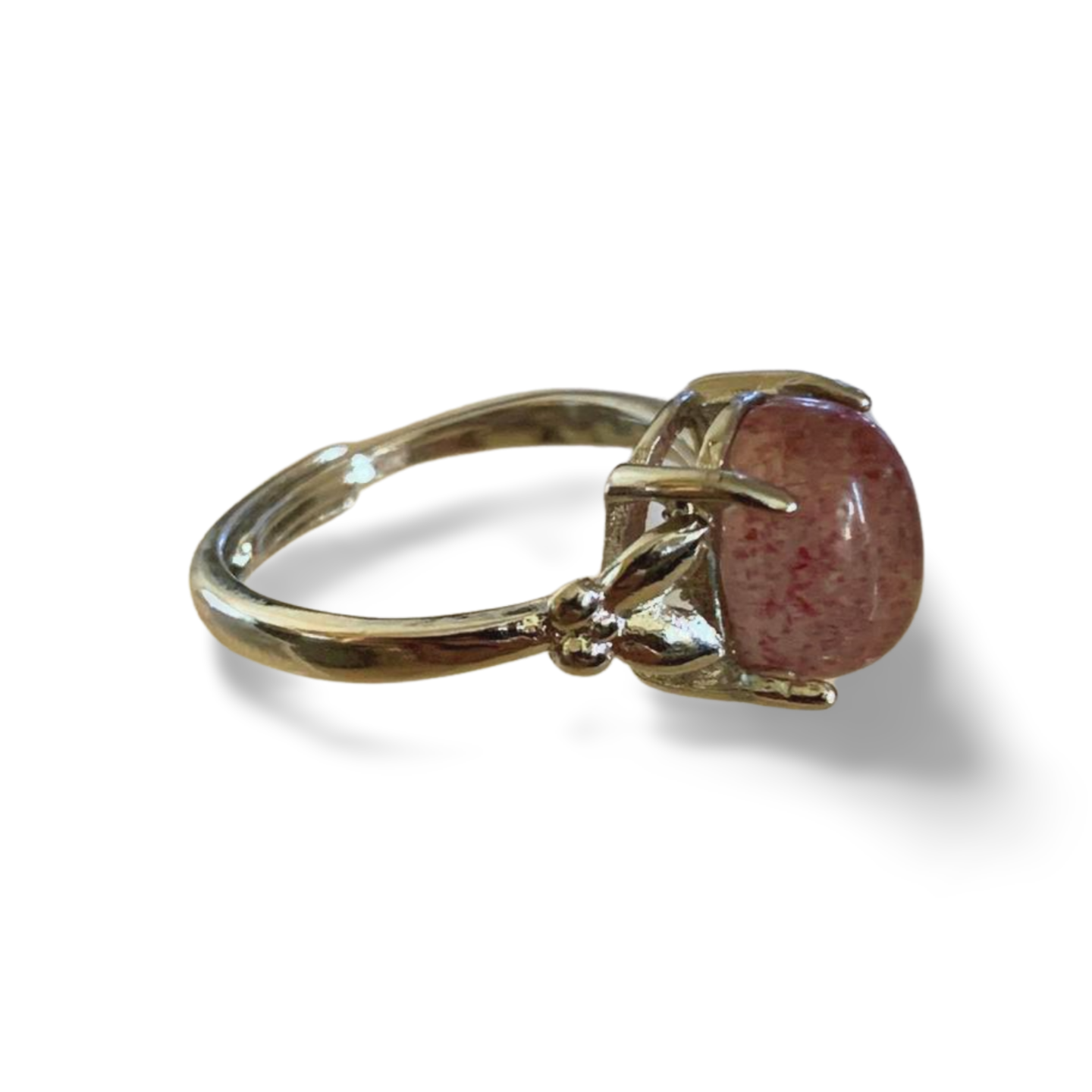 STRAWBERRY QUARTZ SILVER PLATED ADJUSTABLE RING