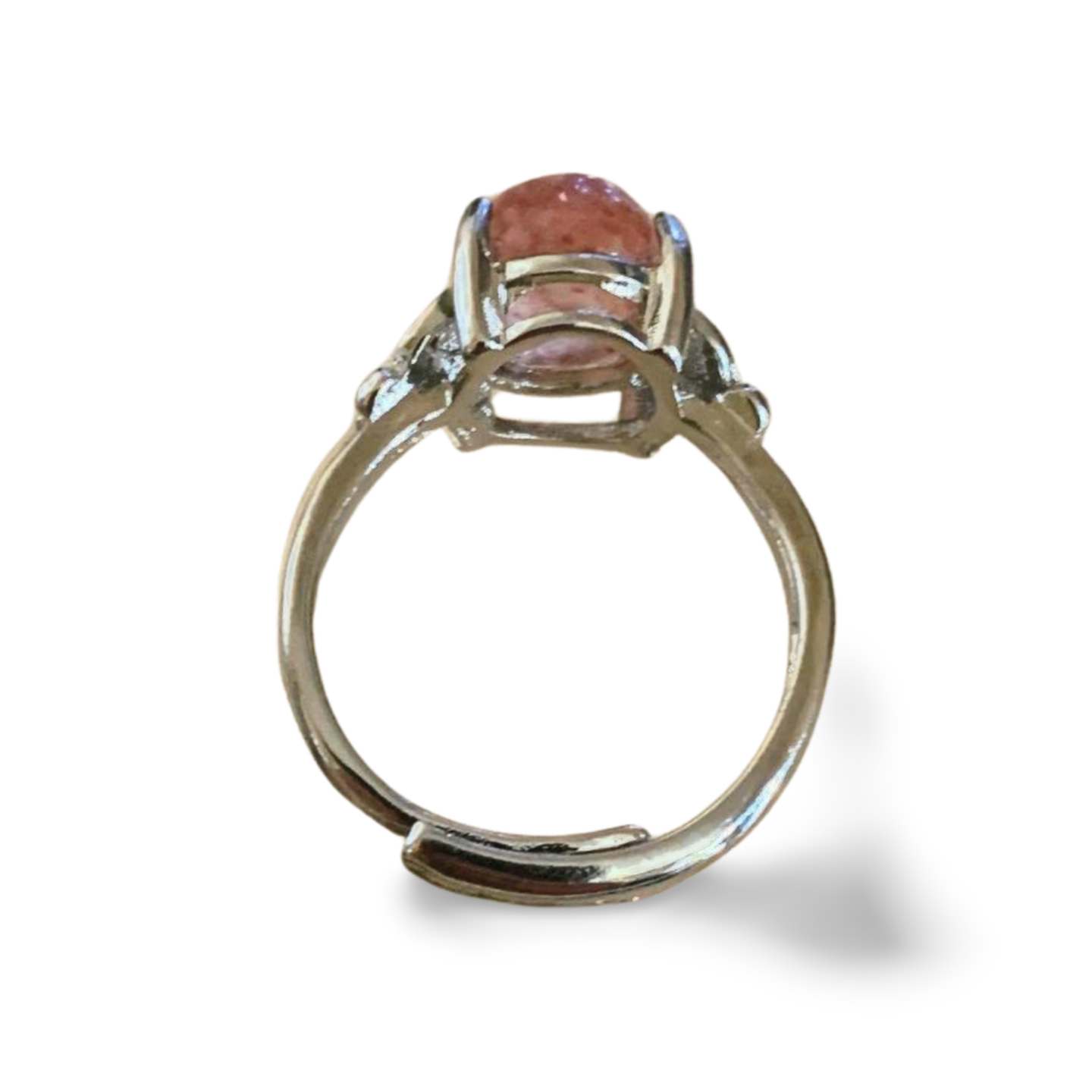 STRAWBERRY QUARTZ SILVER PLATED ADJUSTABLE RING